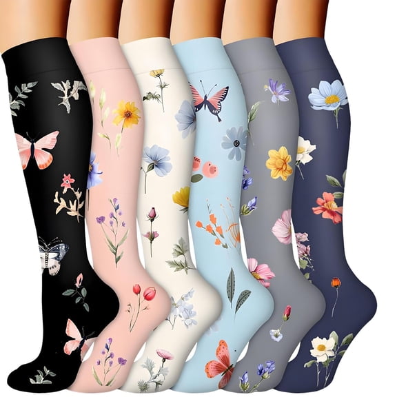 Aihuaihua 6 Pack Compression Socks for Women - Circulation, Support for Running, Recover, Nurse, Athletic Travel Knee-High Socks Casual