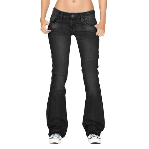 Aihuaihua Bell Bottom Denim Jeans for Women - Low Rise Flare, Lifting, Mid 90s Bootcut, Plus Size Wide Leg Pant Black S