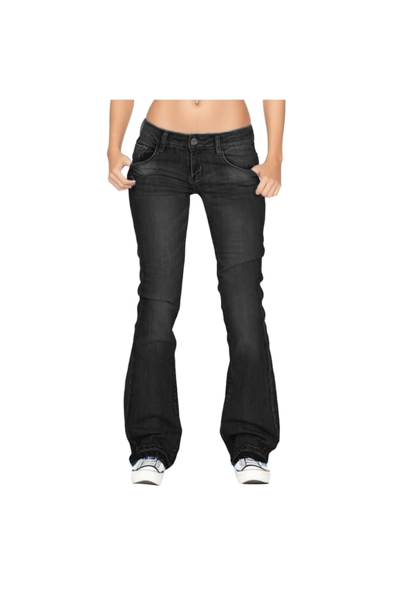 Bell Bottom Denim Jeans for Women - Low Rise Flare, Lifting, Mid 90s Bootcut, Plus Size Wide Leg Pant Black XL