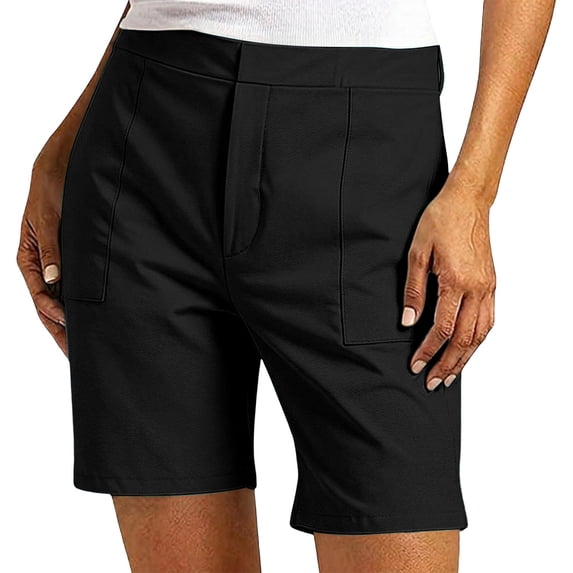 Aihuaihua Bermuda Shorts Womens Golf Short Pull On 7 Inch Inseam Jorts Mid Rise Stretch With Pockets Khaki Utility Comfort Hiking Black L