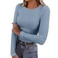 thumbnail image 1 of Aihuaihua Black Long Sleeve T Shirt Women Cropped Ribbed T-Shirts and Casual Wear Undershirt Black Tops Going Out Teacher Fall Outfits Light Blue S, 1 of 5