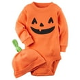 thumbnail image 1 of Aihuaihua Boys Bodysuits Baby Halloween Cute Pumpkin Romper Jumpsuit Warm Footed Outfit for Various Occasions Size 3-6 Months Orange, 1 of 7