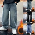 thumbnail image 1 of Aihuaihua Boys Lined Jeans Kids Winter Thicken Thermal Warm Straight Leg Jeans Elastic Waist Denim Pants 4-12 Years, 1 of 8