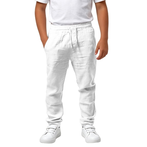Aihuaihua Boys Pants Size 10-12 Cotton Linen Pants for Boys Casual Summer Elastic Waist Cinch Bottom Sweatpants Lightweight Beach Vacation Trousers