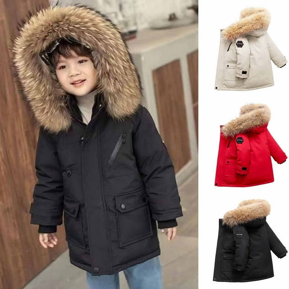 Aihuaihua Boys Winter Jackets Toddler Winter Warmth Thicken Full Zip Jacket with Hood Kids Heavyweight Outerwear with Pockets Size for 3-14 Years