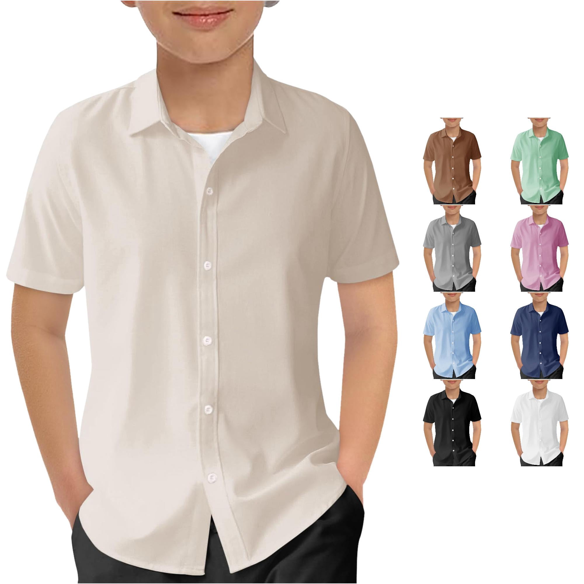 Large Turn Button Aihuaihua Boys and Girls Button Down Shirt Turn Down Collar Relaxed Fit ...