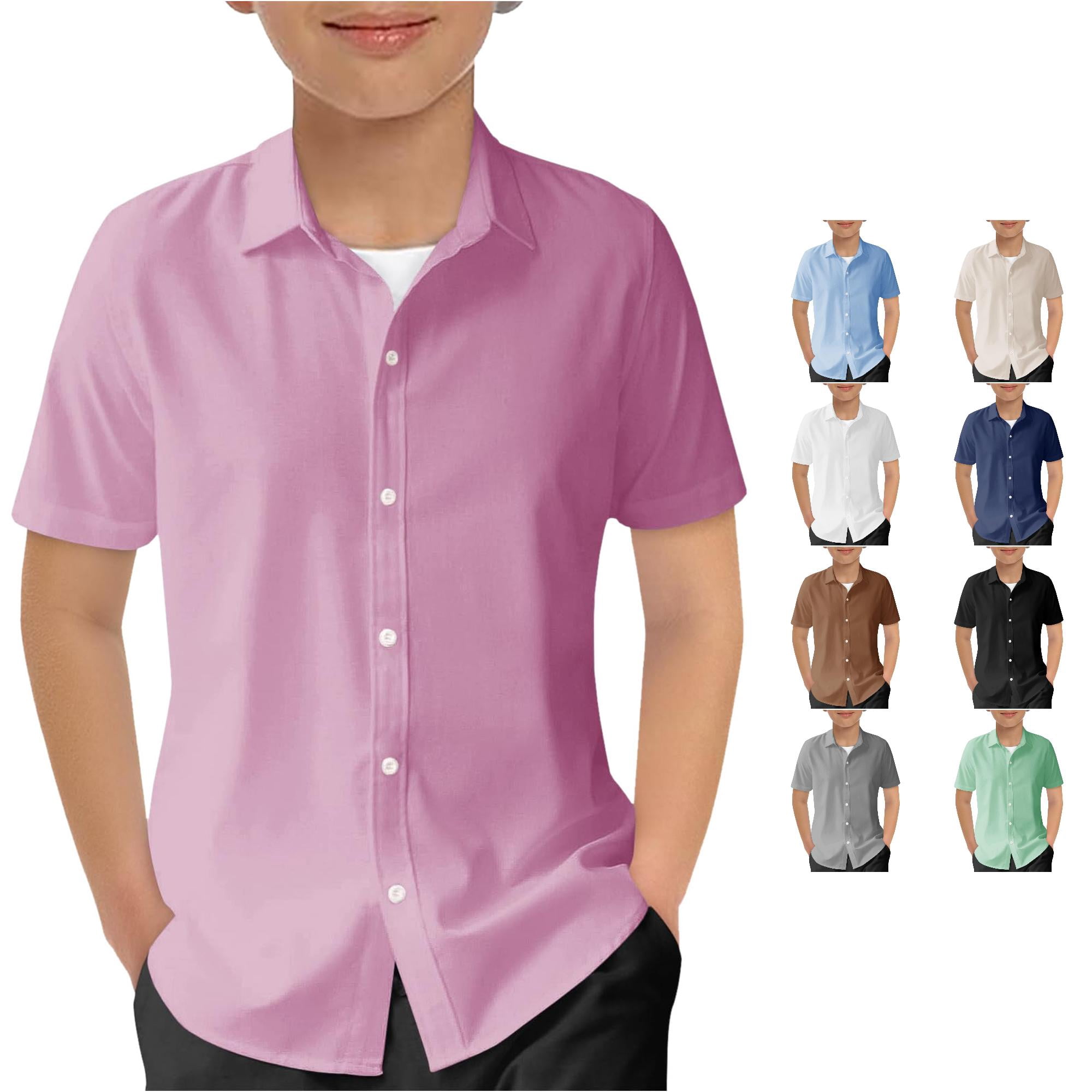 Large Turn Button Aihuaihua Boys and Girls Button Down Shirt Turn Down Collar Relaxed Fit ...