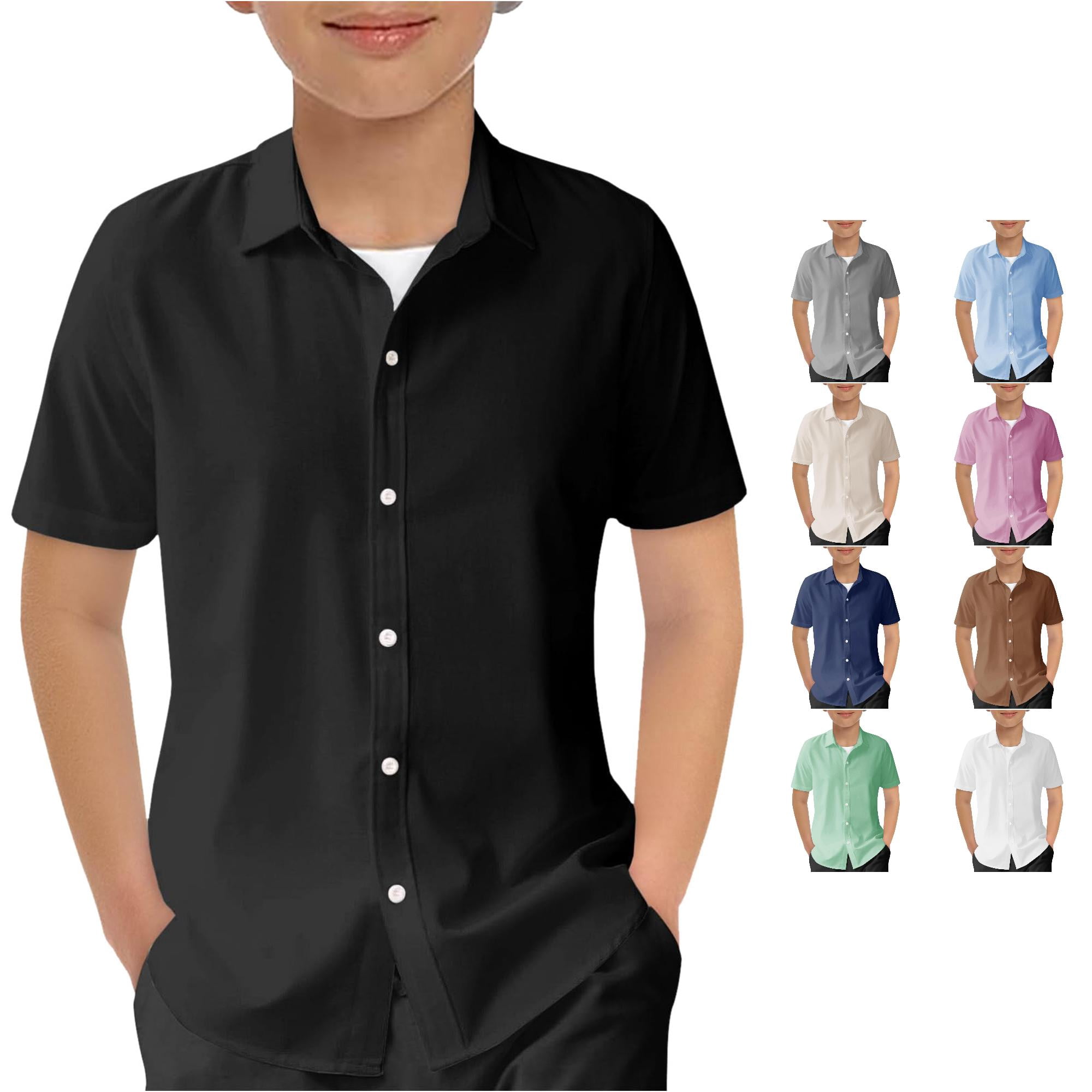 Large Turn Button Aihuaihua Boys and Girls Button Down Shirt Turn Down Collar Relaxed Fit ...