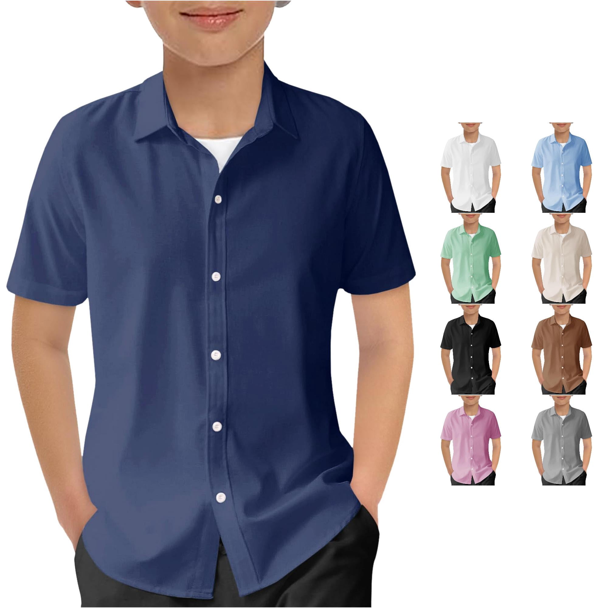 Large Turn Button Aihuaihua Boys and Girls Button Down Shirt Turn Down Collar Relaxed Fit ...