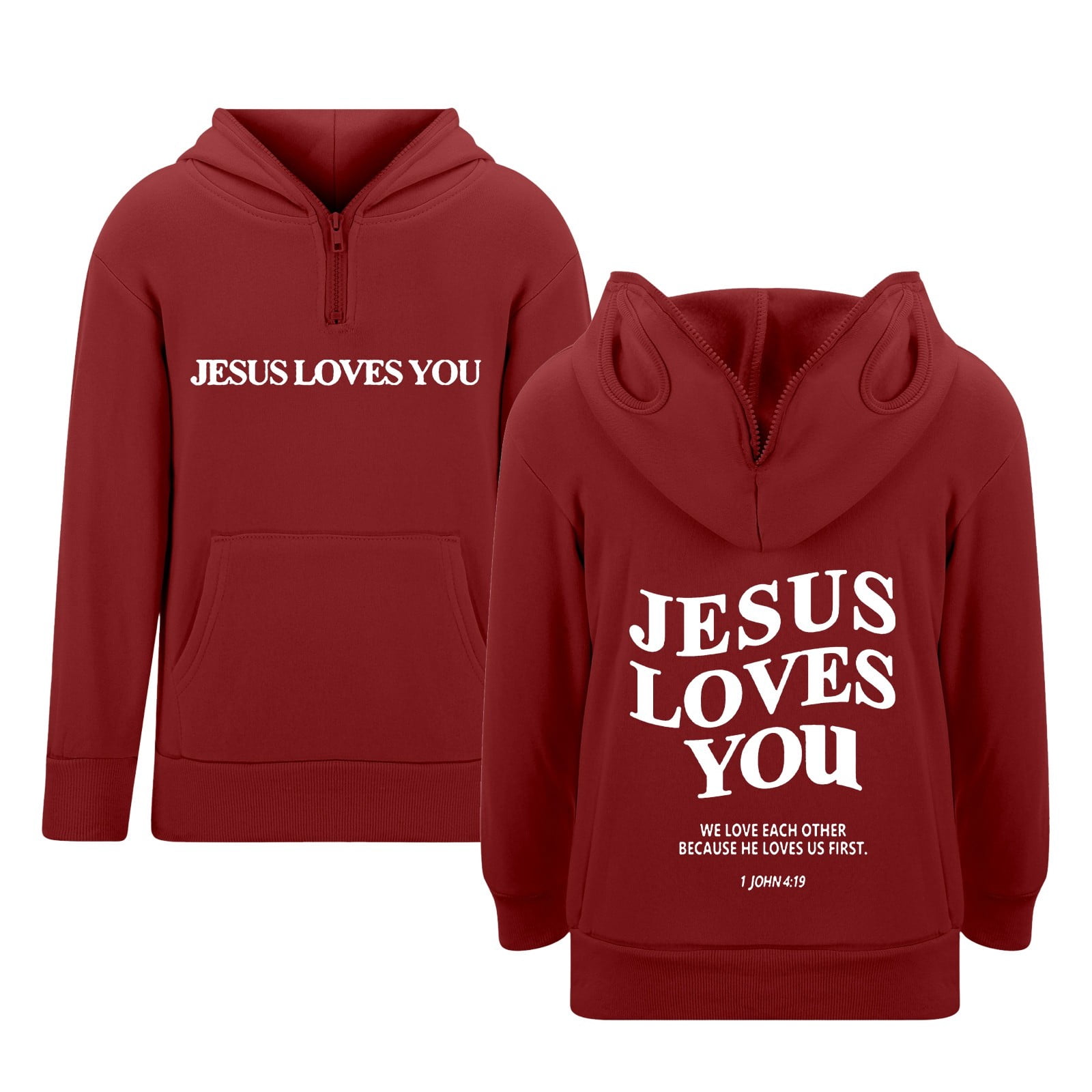Aihuaihua Christian Hoodies for Boys Letter Print Pullover 1/4 Zip Up ...