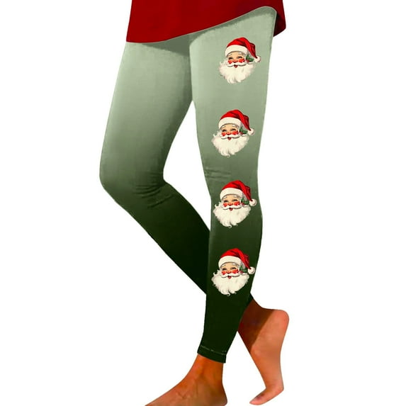 Aihuaihua Christmas Leggings for Women Funny Cute Santa Claus Snowflake Reindeer Printed Tights Xmas Workout Yoga Pants Green XL