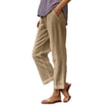 thumbnail image 1 of Aihuaihua Cotton Linen Pants Women Elastic High Waisted Straight Leg Lounge Pants Casual Slacks Summer Trousers with Pockets Khaki XXXXXL, 1 of 6