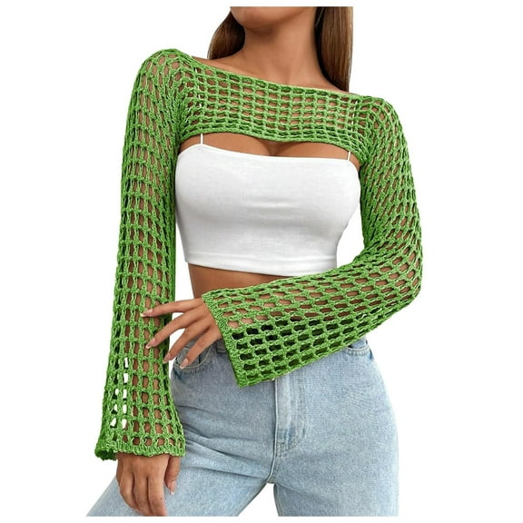 Aihuaihua Crochet Shrugs for Women Y2K Hollow Out Bolero Shrug See Through Cropped Knit Sweater Top