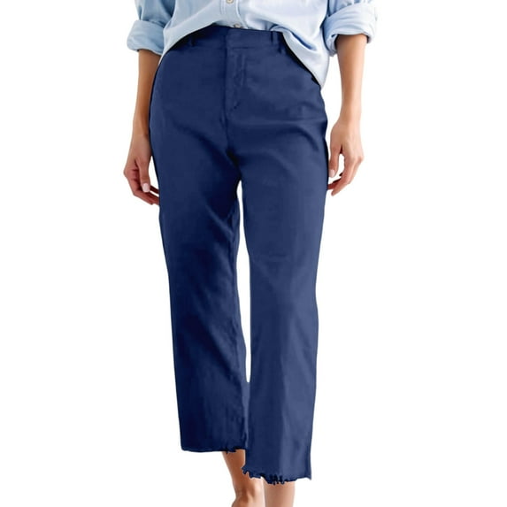 Aihuaihua Cropped Pants for Women Straight Leg Capris Summer Business Casual Work Pants Ankle Length Chino Trousers Navy S