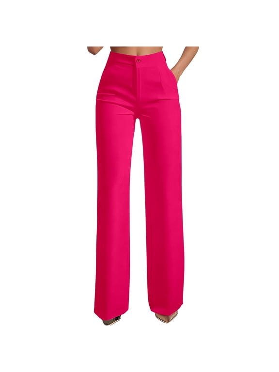 Dress Pants for Women 2026 Fashion Straight Leg Office Work Slacks Work Business Slacks Casual High Waist Trousers with Pockets RD2 XL