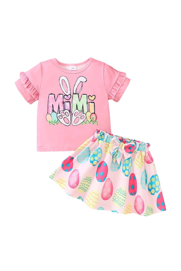 Easter Bunny Floral Print Girls Two Piece Set Fashion Bow Shorts And Lace Trim Top Outfit Toddler Easter outfit bundle