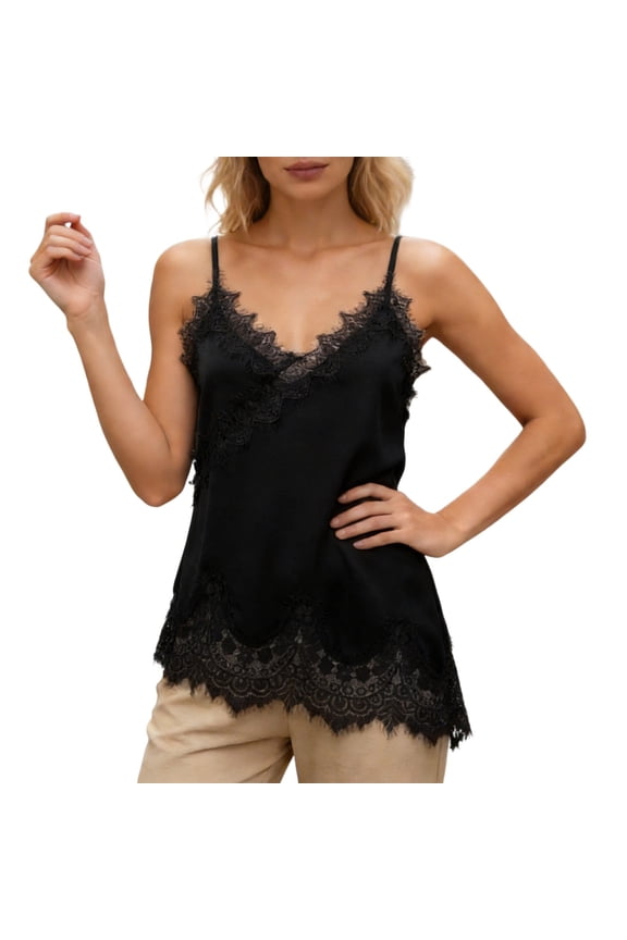 Elegant Lace Camisole Summer Sleeveless Blouse with Hollow Out Yoke Boho Top for Women