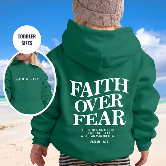 Aihuaihua Faith Over Fear Hoodies for Kid Long Sleeve Pullover Sweatshirt with Pocket Letter Print Fall Winter Fasion Clothes Jesus Hoodie for Toddler Boys and Girls