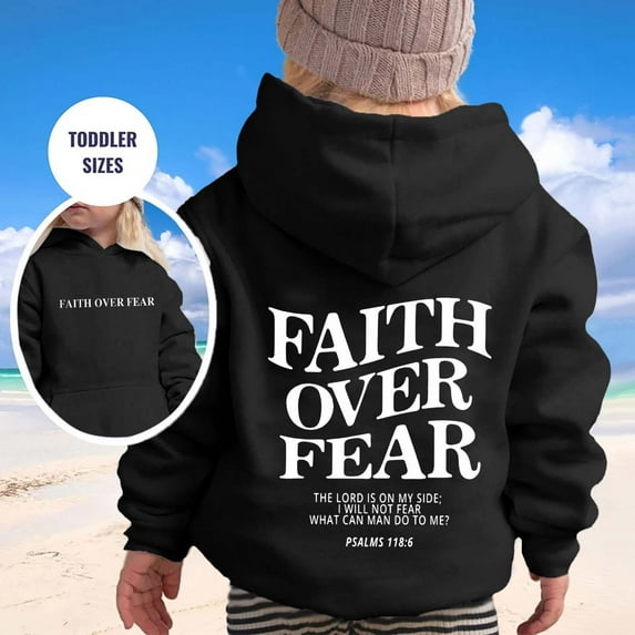 Aihuaihua Faith Over Fear Hoodies for Kid Long Sleeve Pullover Sweatshirt with Pocket Letter Print Fall Winter Fasion Clothes Jesus Hoodie for Toddler Boys and Girls