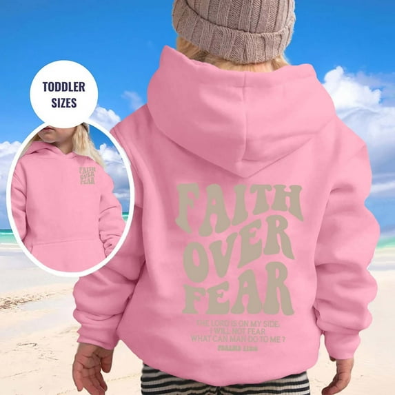 Aihuaihua Faith Over Fear Hoodies for Kid Long Sleeve Pullover Sweatshirt with Pocket Letter Print Fall Winter Fasion Clothes Jesus Hoodie for Toddler Boys and Girls
