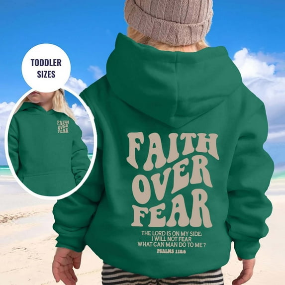 Aihuaihua Faith Over Fear Hoodies for Kid Long Sleeve Pullover Sweatshirt with Pocket Letter Print Fall Winter Fasion Clothes Jesus Hoodie for Toddler Boys and Girls