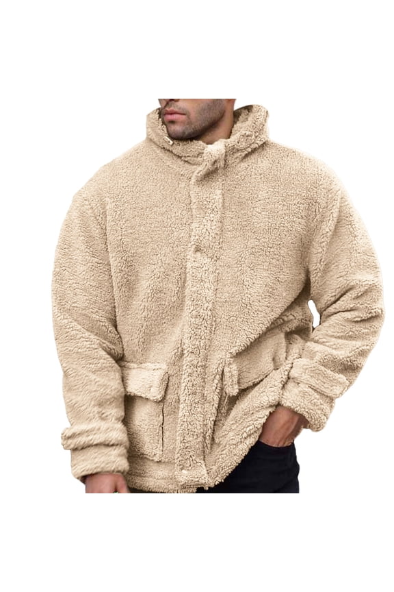 Fall Winter Coats for Mens, Mens Fuzzy Sherpa Jacket Fluffy Open Front Cardigan Button Down Coat Winter Warm Thicken Lined Outwear