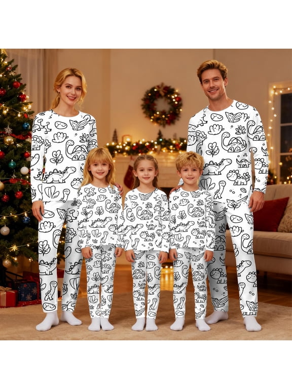 Family Christmas Colorable Pajama Matching Sets DIY Hand Painted Sleepwear Xmas Cute Funny Colouring Pjs 2 Piece Sets Holiday Party Outfits