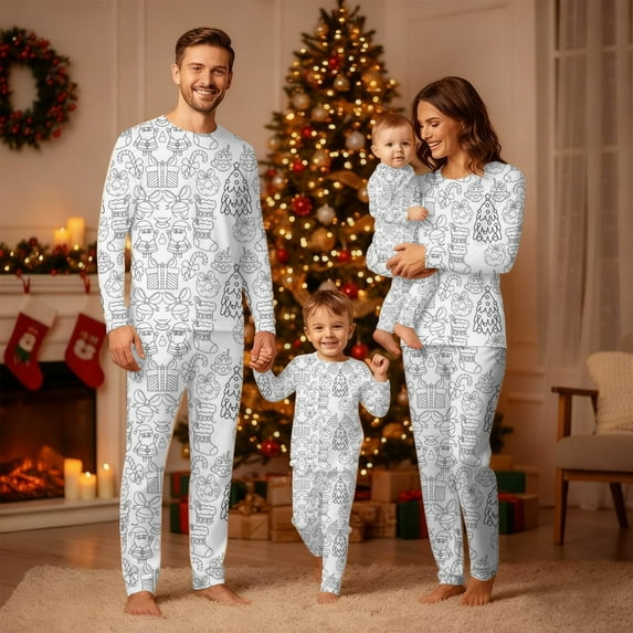Aihuaihua Family Christmas Colorable Pajama Matching Sets DIY Hand Painted Sleepwear Xmas Cute Funny Colouring Pjs 2 Piece Sets Holiday Party Outfits