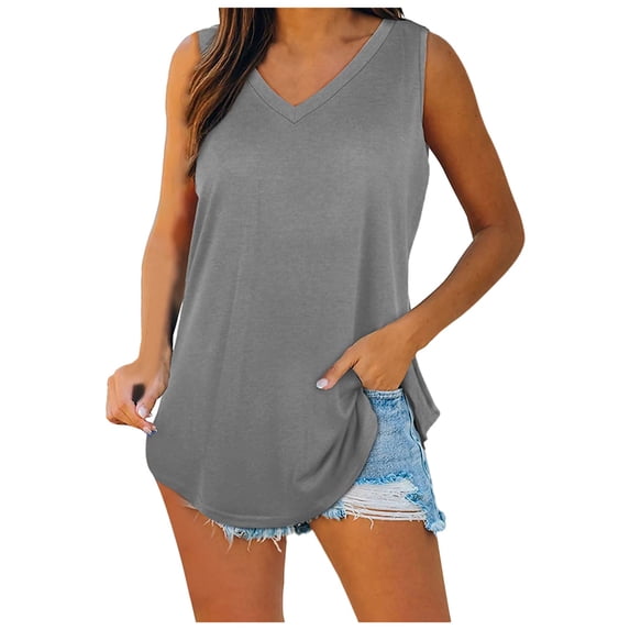 Aihuaihua Fashionable Tailcoat Hem V Neck Sleeveless Tank Top for Women Casual Summer Solid Color Vest Tee