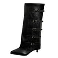 thumbnail image 1 of Aihuaihua Fold Over Boots for Women Pointy Pull-on Wedge Heel Knee Shark Boot With Side Zipper Padlock Design, 1 of 10