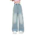 thumbnail image 1 of Aihuaihua Girls Casual Denim Jeans High Waist Straight Leg Bowknot Embroidery Pants with Pockets Elastic Waistband Comfortable Kids Tween Clothing, 1 of 9