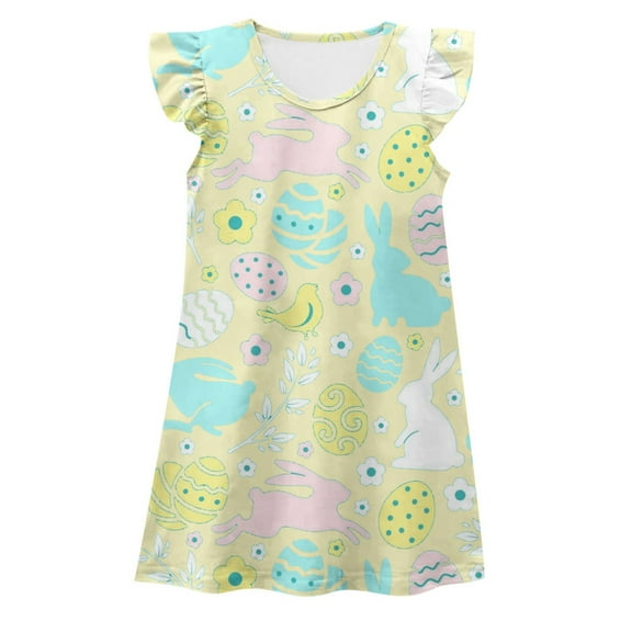 Aihuaihua Girls Easter Pajamas Size 12 Cartoon Bunny Fashion Sleeveless Summer Sleepwear Sleep Clothes Nightshirt Nightie,4-5Y