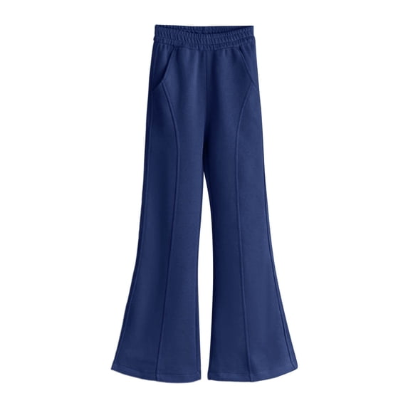 Aihuaihua Girls Flare Pants Elastic Waist Cotton Lined Bell Bottoms Dress Pants with Side Pockets,Spring Fall Pant for Girls Navy