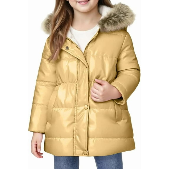 Aihuaihua Girls Hooded Puffer Jacket with Trim Long Sleeve Winter Warm Outerwear Slim Waist Thick Down Coat with Pocket Size 2-11 Years