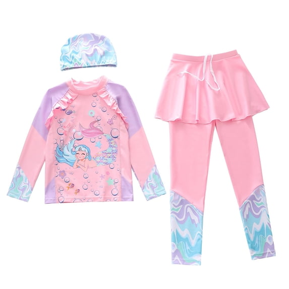 Aihuaihua Girls Long Sleeve Two Piece Rash Guard Swimsuit Set with ...