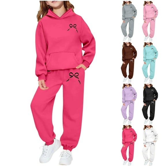 Aihuaihua Girls Sweatsuit 2 Piece Track Suit Sweat Suits for Girls Cute Bow Sweatshirt and Jogger Sweatpants Set