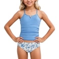 thumbnail image 1 of Aihuaihua Girls Swimsuit Cutout Bathing Suit Cute Two Piece Swimsuits for Girls Modest Swimwear High Waisted Tankini Sky Blue 12-14 Years, 1 of 8