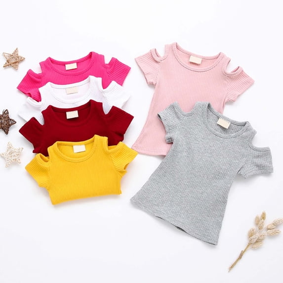 Aihuaihua Girls and Toddlers' Short Sleeve Cotton T Shirts，Summer Crewneck Solid Color Kids Tee Tops Girl Clothes Outifit 2t Tunic Pink 2-3 Years