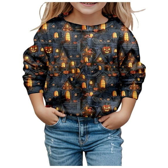 Aihuaihua Halloween Girls Hoodies Pumpkin Print Long Sleeve Pullover Sweatshirts for Kids Casual Fall Winter Tops Cozy and Comfortable Style