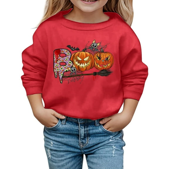 Aihuaihua Halloween Girls Hoodies Pumpkin Print Long Sleeve Pullover Sweatshirts for Kids Casual Fall Winter Tops Cozy and Comfortable Style