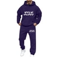 thumbnail image 1 of Aihuaihua Jesus Sweat Suits for Men Christian Letter Print Fall Winter Outfit Religious Pullover Hoodie Sweatshirt and Jogger Trackpant Tracksuit 2 Pieces Set Dark Purple M, 1 of 5
