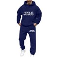 thumbnail image 1 of Aihuaihua Jesus Sweat Suits for Men Christian Letter Print Fall Winter Outfit Religious Pullover Hoodie Sweatshirt and Jogger Trackpant Tracksuit 2 Pieces Set Blue S, 1 of 5