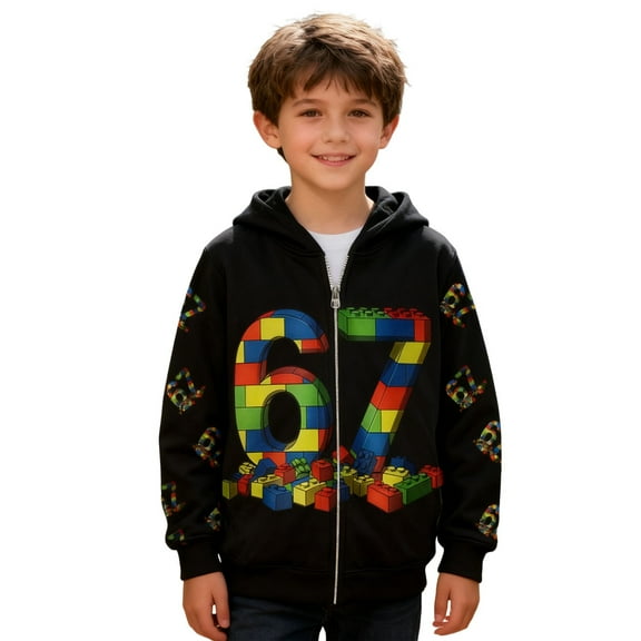 Aihuaihua Kids 67 Hoodie Boys Girls Funny Six Seven Number Printed 67 Meme Zip Up Jacket Youth Fleece Long Sleeve Funny Sweatshirt 3-12Y