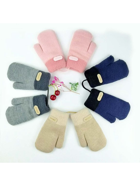 Kids Neck Strap Mitten Gloves Double Layer Warm Winter Gloves for Boys Girls 4-7 Years, Cozy Snow Mittens with String for Toddler Outdoor Play