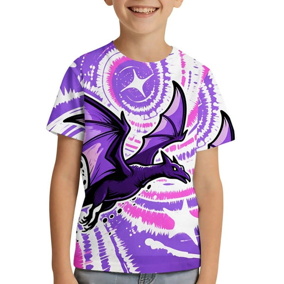 Aihuaihua Kids Neon Tie Dye Shirt for Boys Girls 3D Graphic Print Tie-Dye T-Shirt Hippes Tshirt Dinosaur Senior Children Summer Tee Back to School Clothes