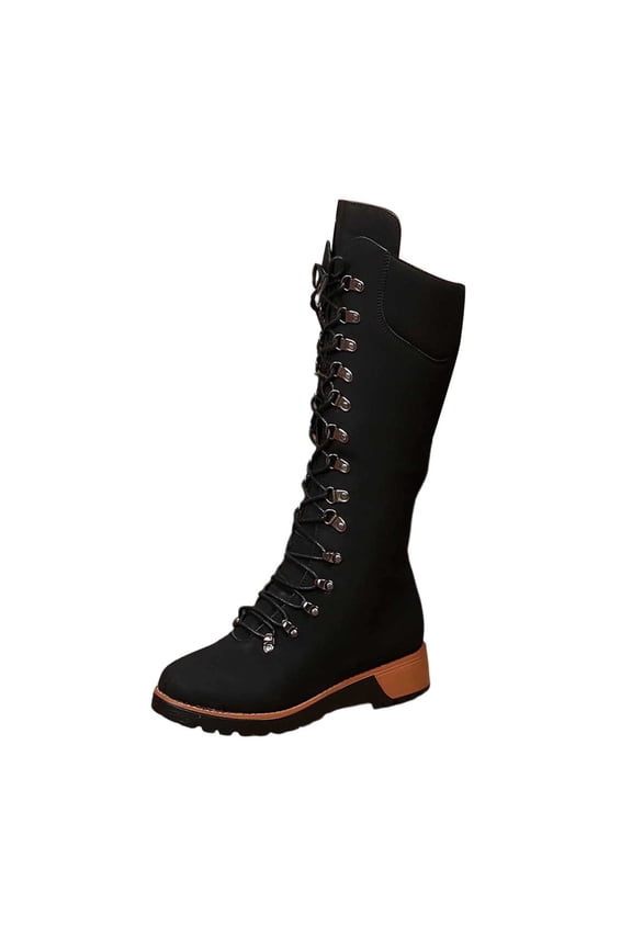 Knee High Boots Women Goth Platform Long Boots Heel Lace Up Punk Combat Boots with Chain Fall Boots for Women, Trendy Boots, Black Boots for Women