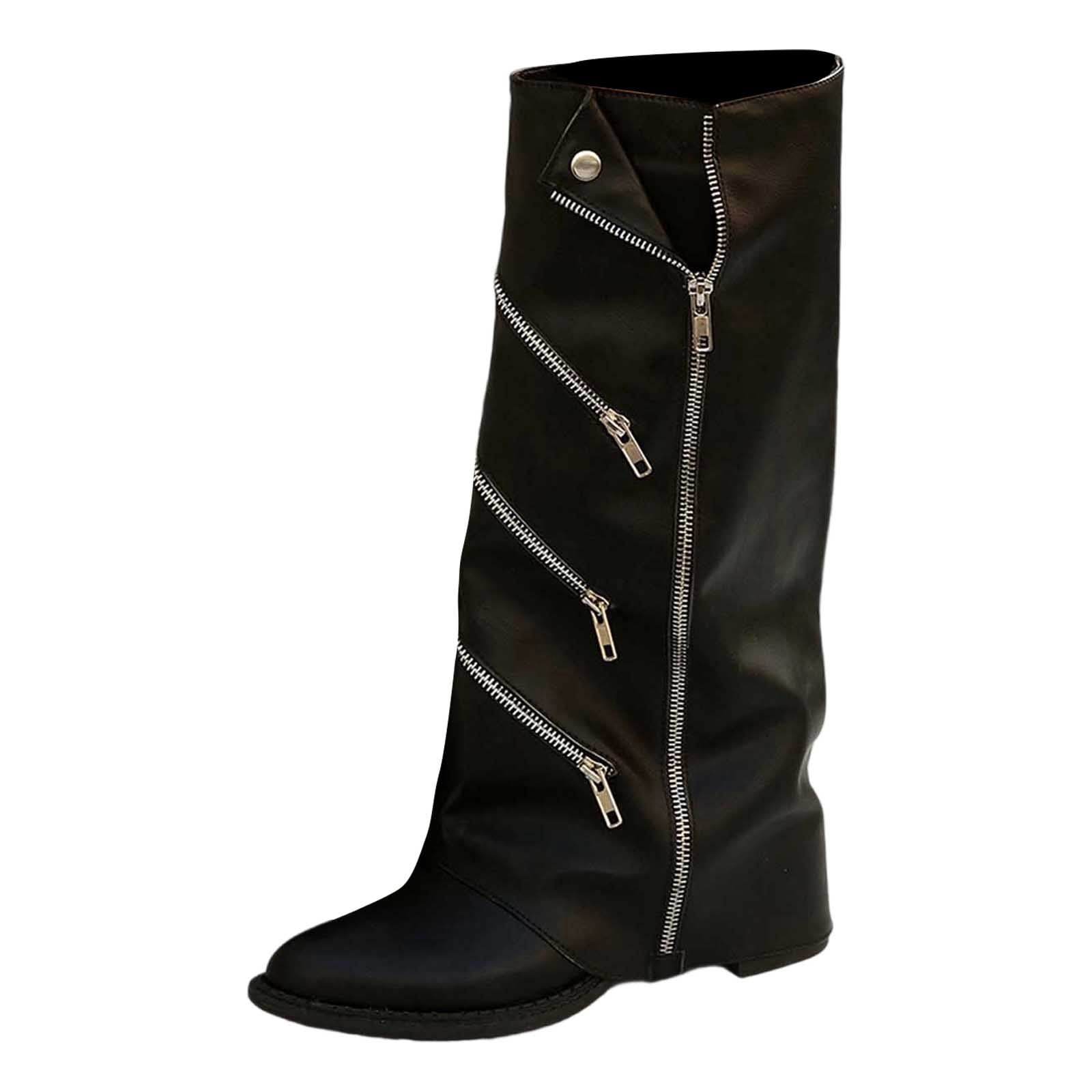 Aihuaihua Knee Higt Boots Women, Fold Over Boots for Women Wide Calf ...