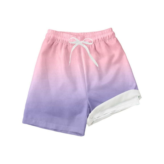 Aihuaihua Little Boys Swim Trunks Set Fashion Beach Shorts Gradient Print Drawstring Swimming Trunks Clothes Light Purple,5T