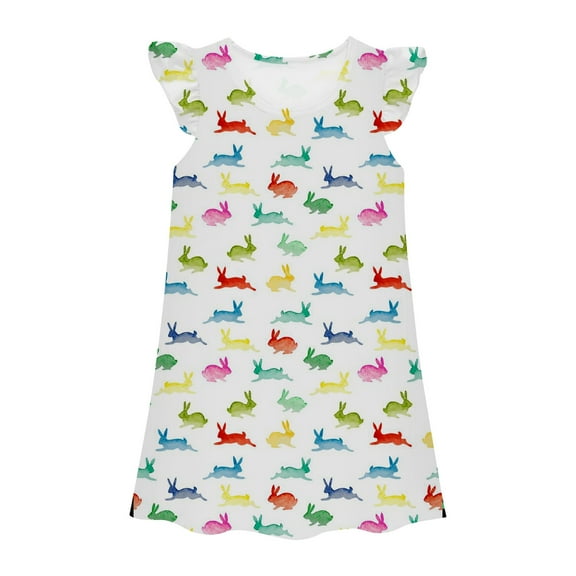 Aihuaihua Little Girls Nightgowns Size 5-6 Cartoon Bunny Flutter Sleeve Easter Day Fashion Princess Dress Gown Girls' Nightgowns & Sleep Shirts ,3-4Y