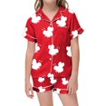 thumbnail image 1 of Aihuaihua Little Girls Silk Pajamas Set Cute Cartoon Print Silk Shirt and Pant Set with Pockets Button Down Girls' Sleepwear,120, 1 of 4